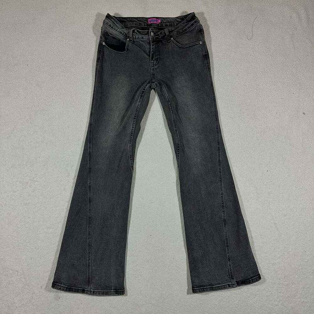 Edikted Black Gray Acid Wash Low Rise Flare Bootcut Jeans 28x31 Size M Y2K
